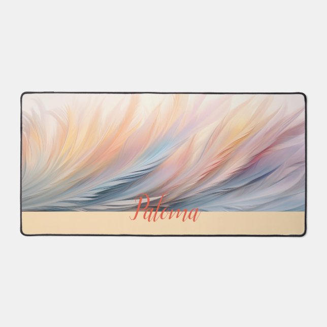 Sunset Sonata: Warm Pastel Feather Desk Mat (Front)