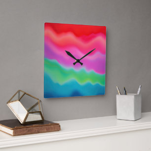 "Sunset Sorbet" Colourful Abstract Art   Square Wall Clock