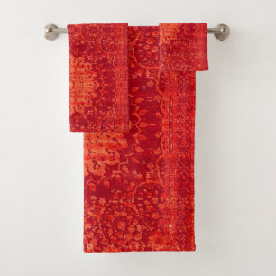 Sunset Souk: Orange Marrakesh Moroccan Pattern Bath Towel Set