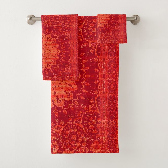 Sunset Souk: Orange Marrakesh Moroccan Pattern Bath Towel Set (Insitu)