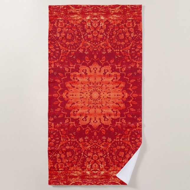 Sunset Souk: Orange Marrakesh Moroccan Pattern Beach Towel (Front)