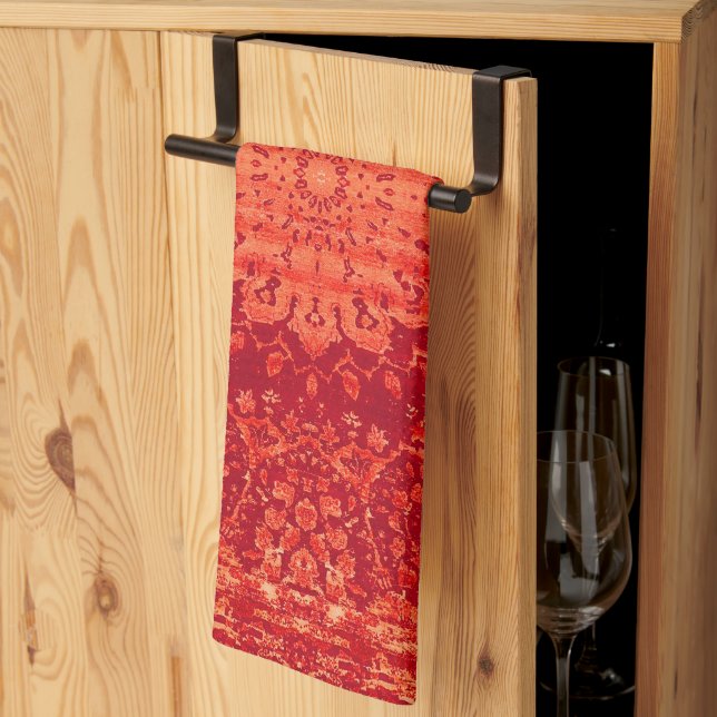 Sunset Souk: Orange Marrakesh Moroccan Pattern Kitchen Towel (Thirds Fold)