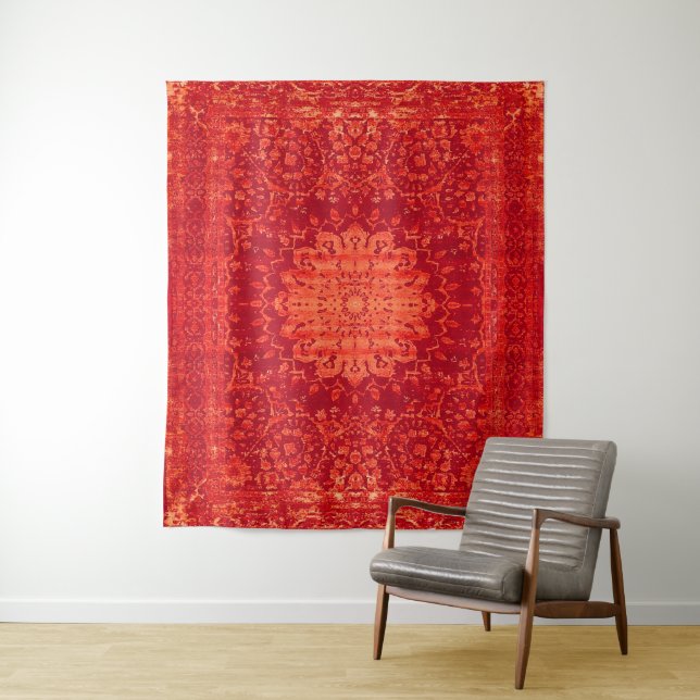 Sunset Souk: Orange Marrakesh Moroccan Pattern Tapestry (In Situ)