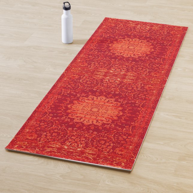 Sunset Souk: Orange Marrakesh Moroccan Pattern Yoga Mat (In Situ)