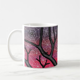 sunset spiderweb tree with spiders coffee mug
