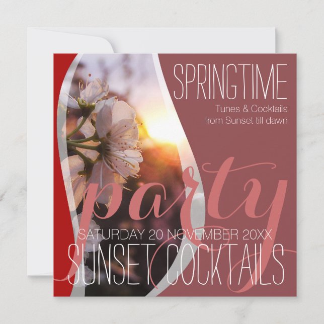 Sunset Spring Blossoms Cocktail Party Invitations (Front)