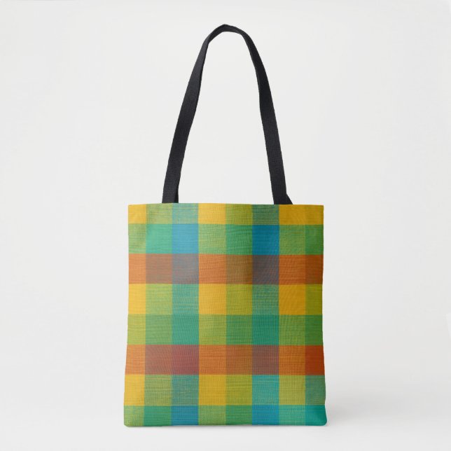Sunset Squares – Colourful Chequered Pattern Tote  Bag (Front)