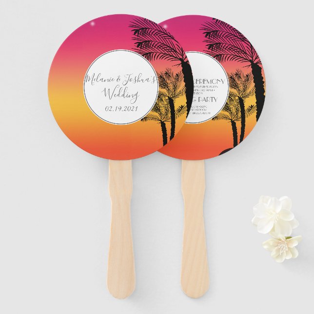 Sunset Stary Lights Tropical Beach Wedding Round Hand Fan (Front and Back)
