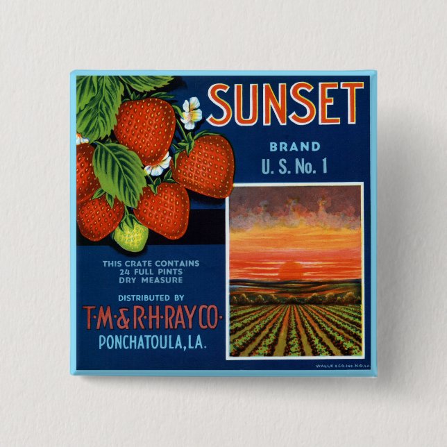 Sunset Strawberries 2 Inch Square Button (Front)