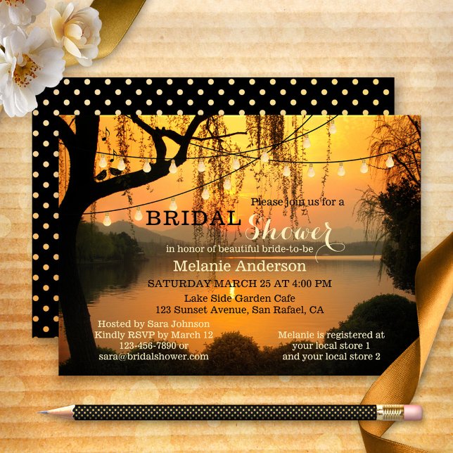 Sunset String Lights Lake Bridal Shower Invitation (Creator Uploaded)