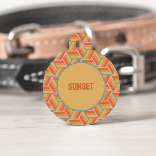 Sunset Stripes Geometric Retro 3D Box Illusion Pet Tag