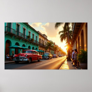 Sunset Stroll in Old Havana Poster
