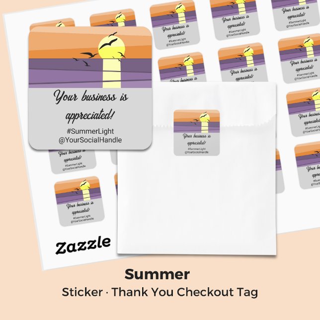Sunset Stylized Grey Your Business Is Appreciated Square Sticker (Sunset Stylized Gray Your Business Is Appreciated Square Sticker)