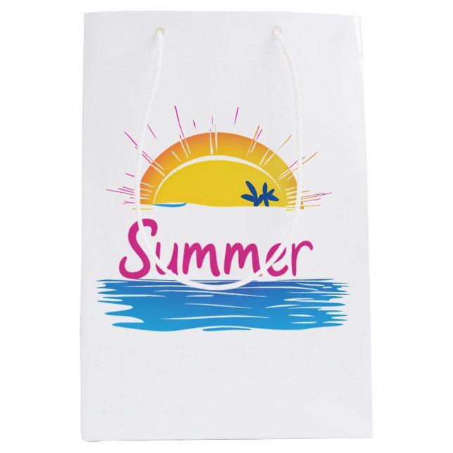 Sunset Summer Beach Illustration Medium Gift Bag (Front)