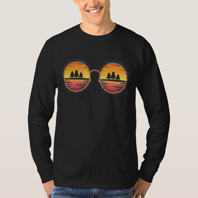Sunset Summer Vacation Pine Trees Beach Tropical S T-Shirt (Front)