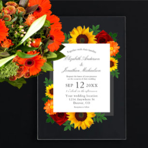 Sunset Sunflower Rose Floral Wedding Acrylic Invitations