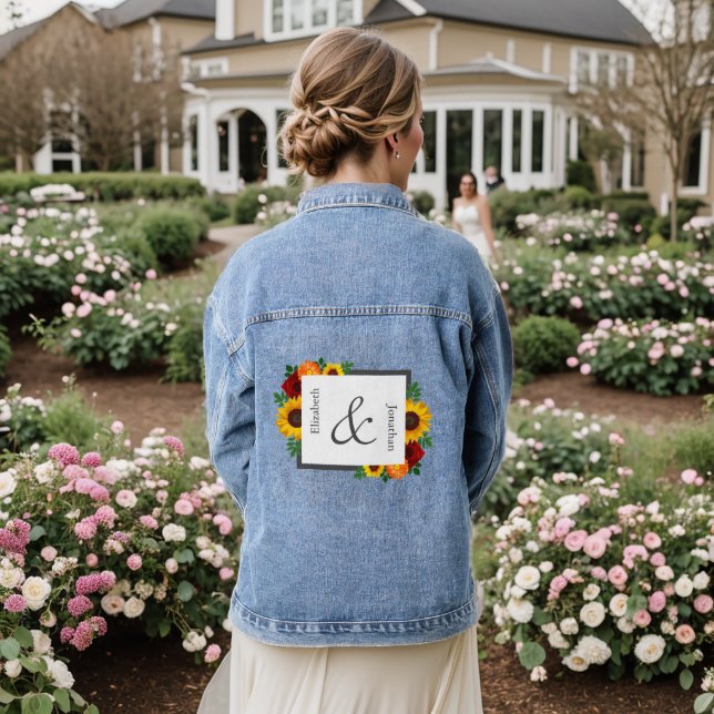 Sunset Sunflower Rose Floral Wedding Denim Jacket (Wedding Back)