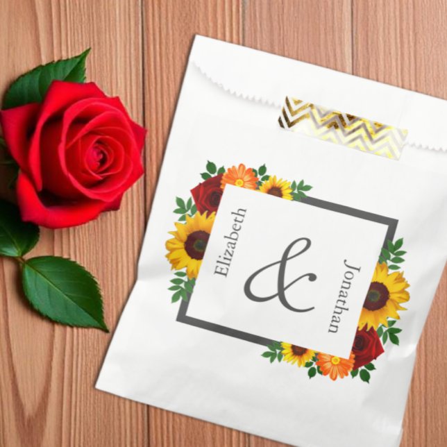 Sunset Sunflower Rose Floral Wedding Favour Bag (Creator Uploaded)