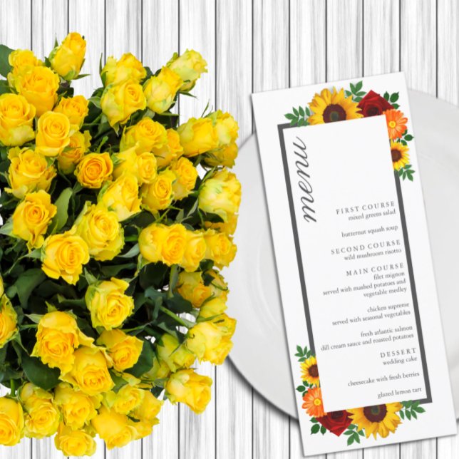 Sunset Sunflower Rose Floral Wedding Menu (Creator Uploaded)
