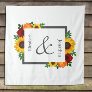 Sunset Sunflower Rose Floral Wedding Tapestry