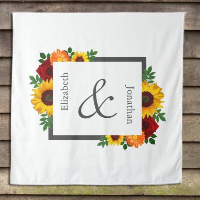 Sunset Sunflower Rose Floral Wedding Tapestry (Creator Uploaded)