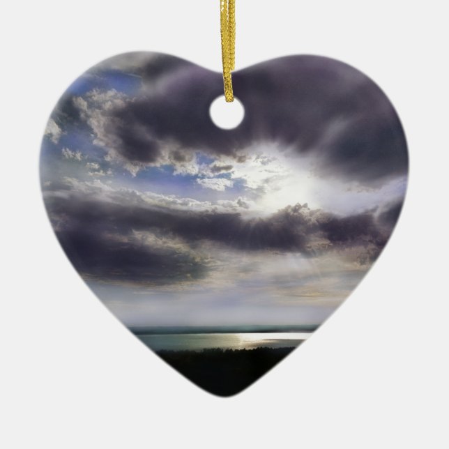 Sunset sunrise lakeshore skyline ocean painting ceramic ornament (Front)