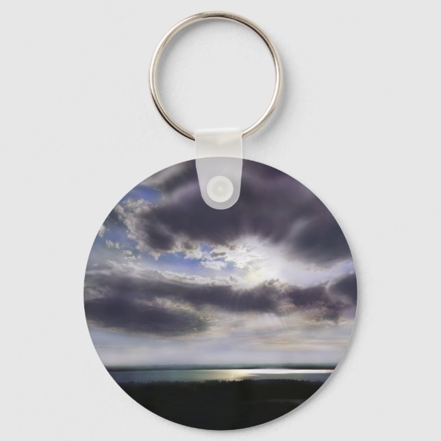 Sunset sunrise lakeshore skyline ocean painting keychain (Front)
