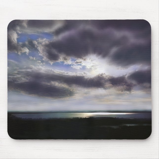 Sunset sunrise lakeshore skyline ocean painting mouse pad (Front)
