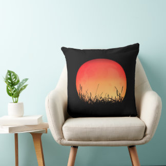 Sunset Sunrise Red Colour Meadow Field Serene Peac Throw Pillow