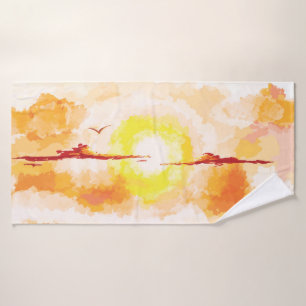 Sunset Sunrise Sky Painting, Heaven, Clouds, Birds Bath Towel