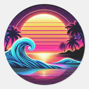 Sunset Surf Glow- Classic Round Sticker