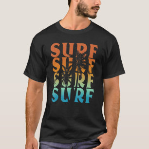 Sunset Surf Palm Tree Cool Beach Vacation Surfing T-Shirt