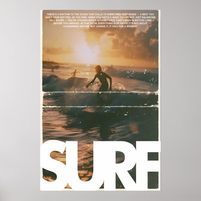 Sunset Surf Poster Vintage Coastal Wall Art Print (Front)