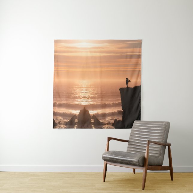  Sunset Surf Silhouette Wall Tapestry  (In Situ)