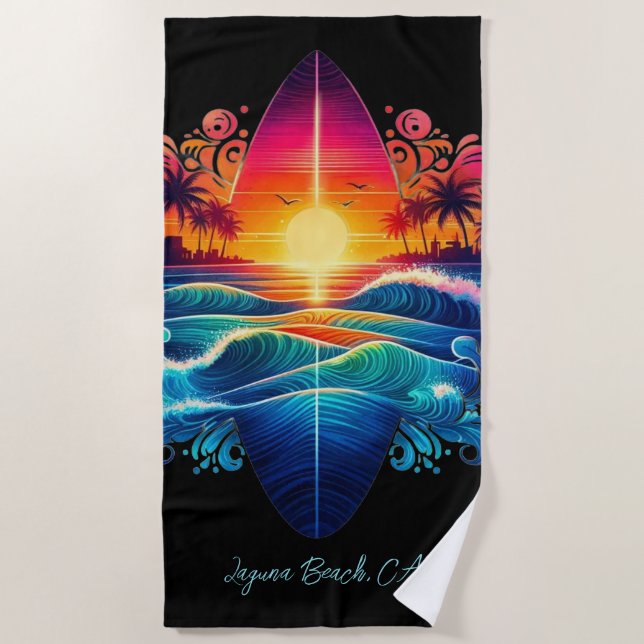 Sunset Surfboard Curls- Beach Towel (Front)
