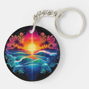 Sunset Surfboard Curls Keychain