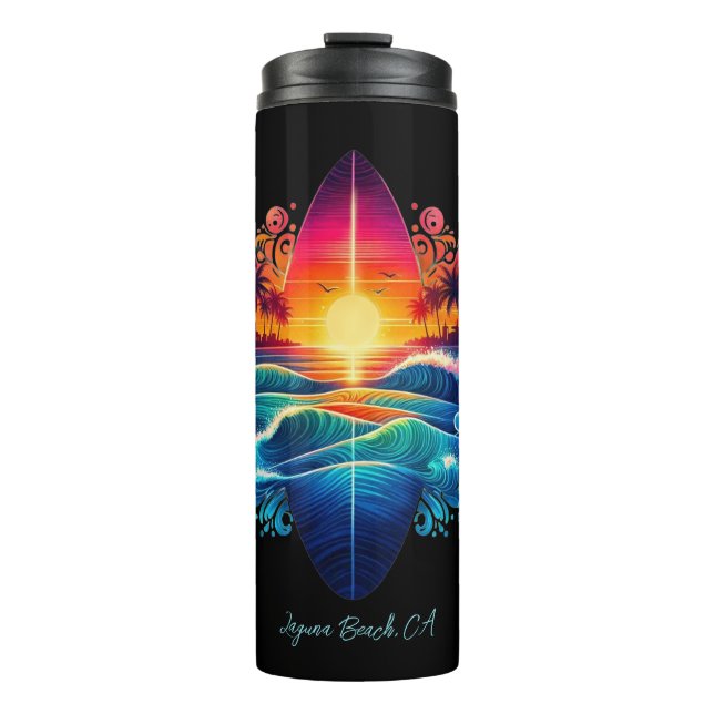 Sunset Surfboard Curls Thermal Tumbler (Front)
