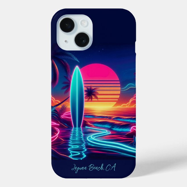 Sunset Surfboard-Neon Lights- Case-Mate iPhone Case (Back)