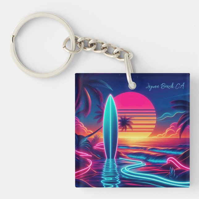 Sunset Surfboard Neon Lights- Keychain (Front)