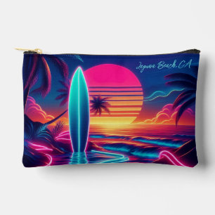 Sunset Surfboard Neon Lights Zippered Pouch