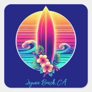 Sunset Surfboard Paradise- Square Sticker