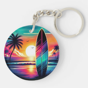 Sunset Surfboard Vibes Keychain