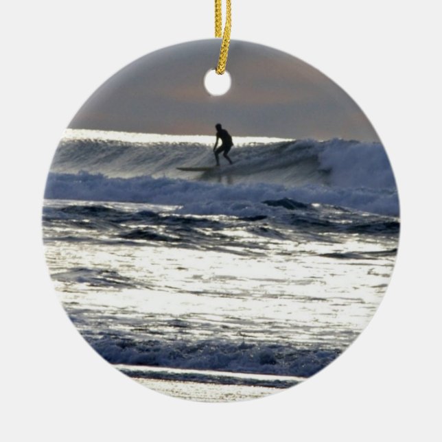 Sunset Surfer Ceramic Ornament (Front)