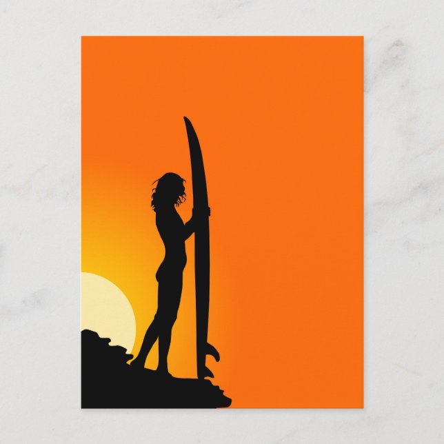 Sunset Surfer Girl with surfboard Postcard (Front)