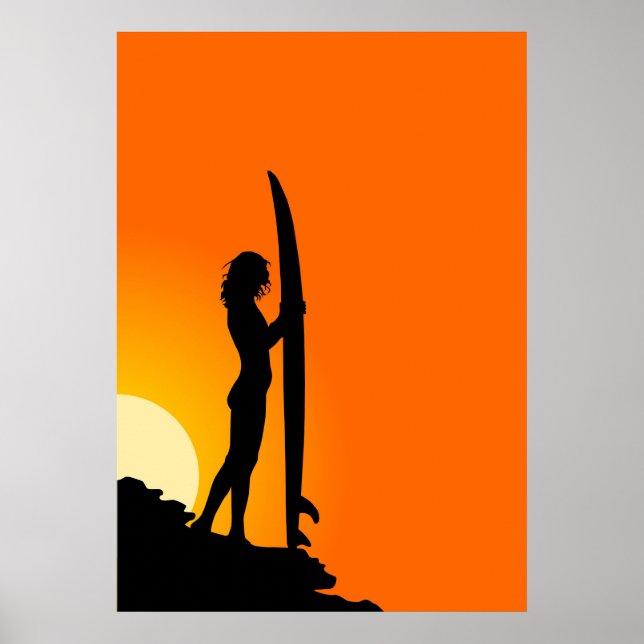 Sunset Surfer Girl with surfboard Poster (Front)
