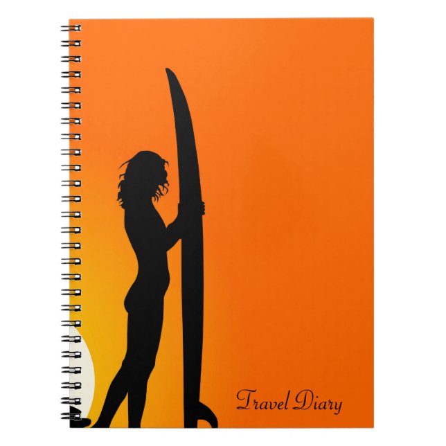 Sunset Surfer Girl with surfboard Travel diary Notebook (Front)
