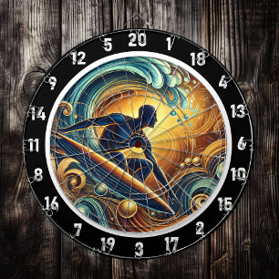 Sunset Surfer on Wave Wall Art Dartboard