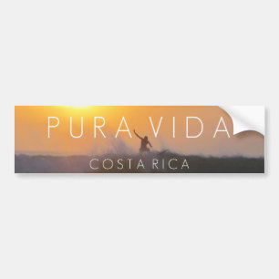 Sunset Surfer Pura Vida Costa Rica Bumper Sticker