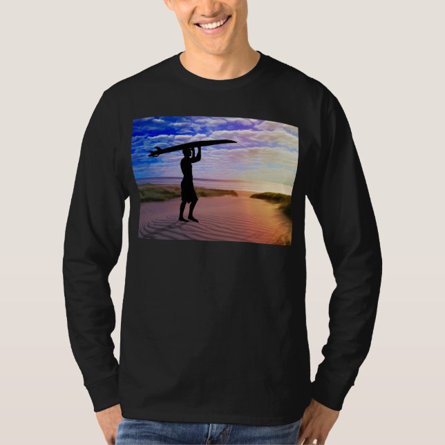 Sunset Surfer Sand & Clouds T-Shirt (Front)