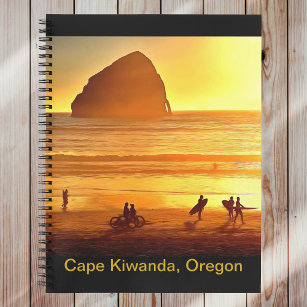 Sunset Surfers and Bicyclists Cape Kiwanda Oregon Notebook